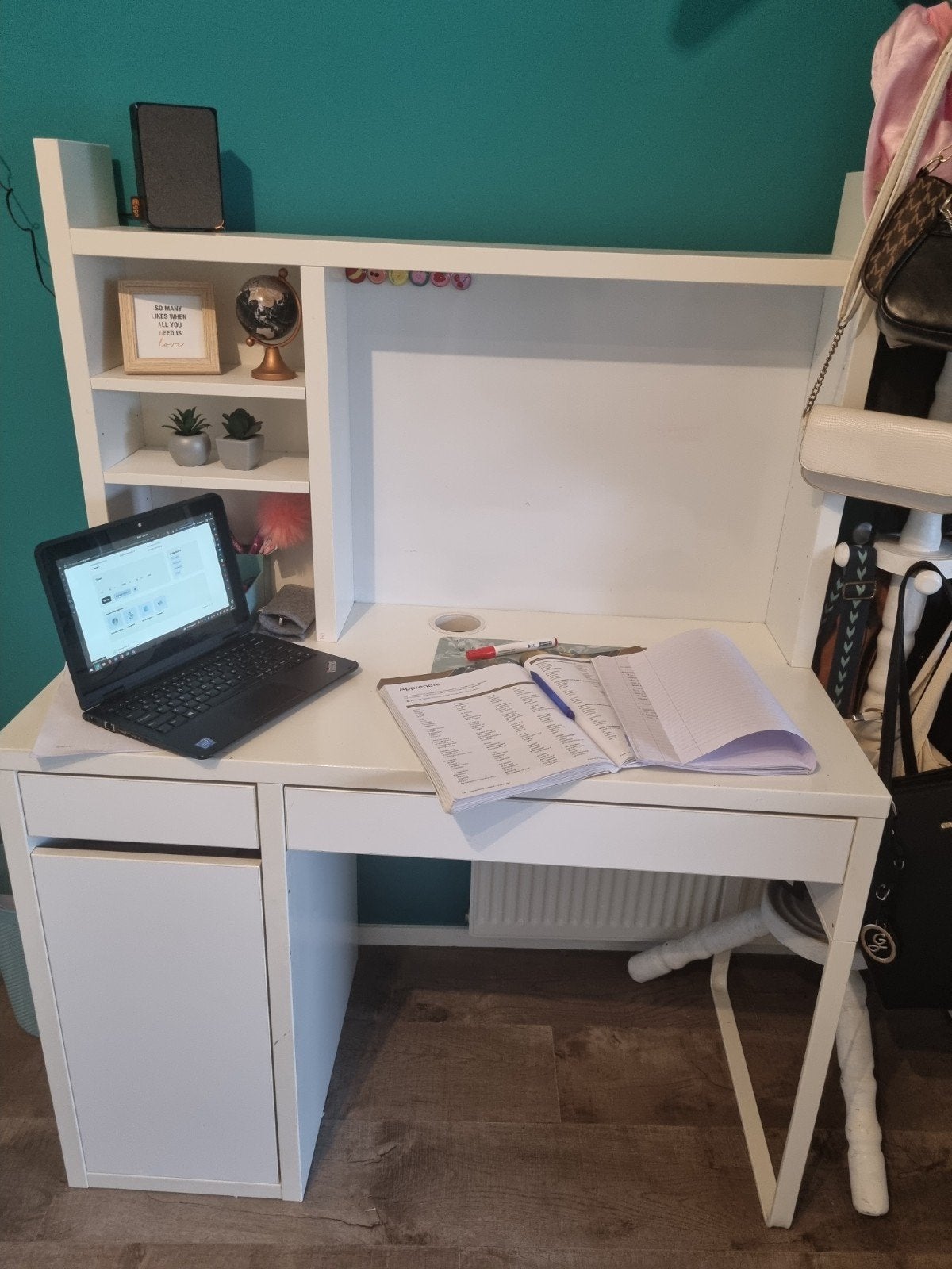 Bed en bureau gebruikt, Gebruikt, 90 cm, Eenpersoons, Wit