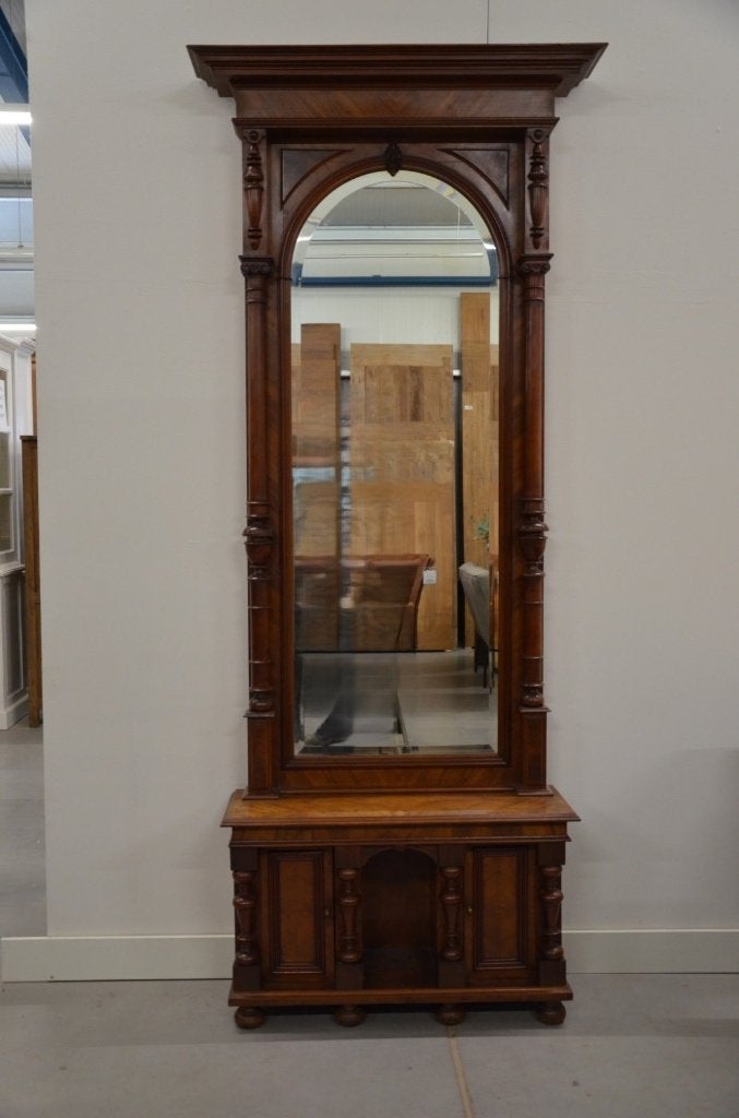 Antieke halspiegel met console, Ophalen of Verzenden