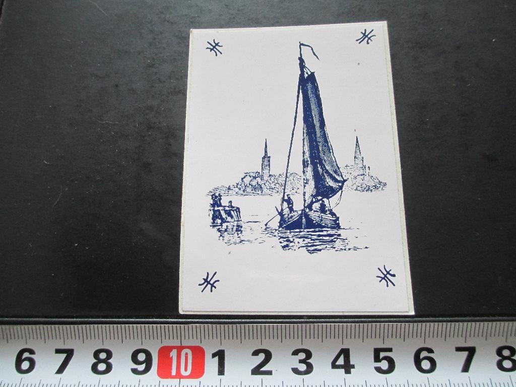 sticker delfts blauw - kerk toren wal schip platbodem, Ophalen, Zo goed als nieuw