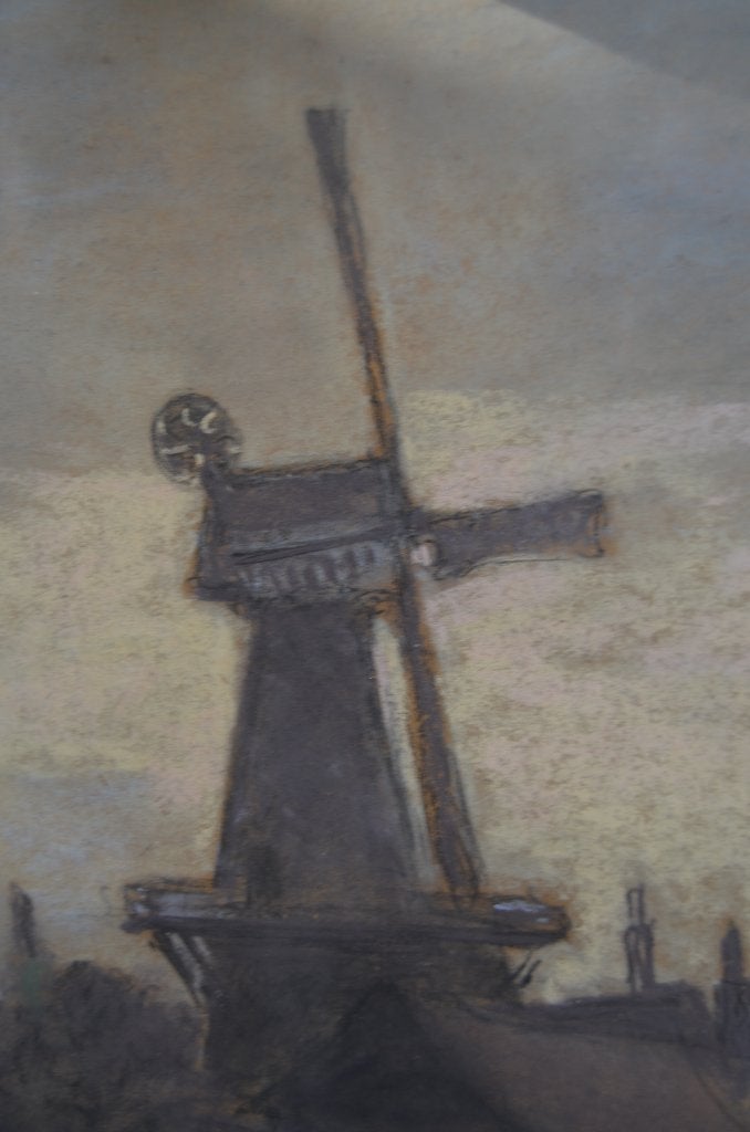 Molen en bolwerk - Pastel schilderij, Ophalen of Verzenden
