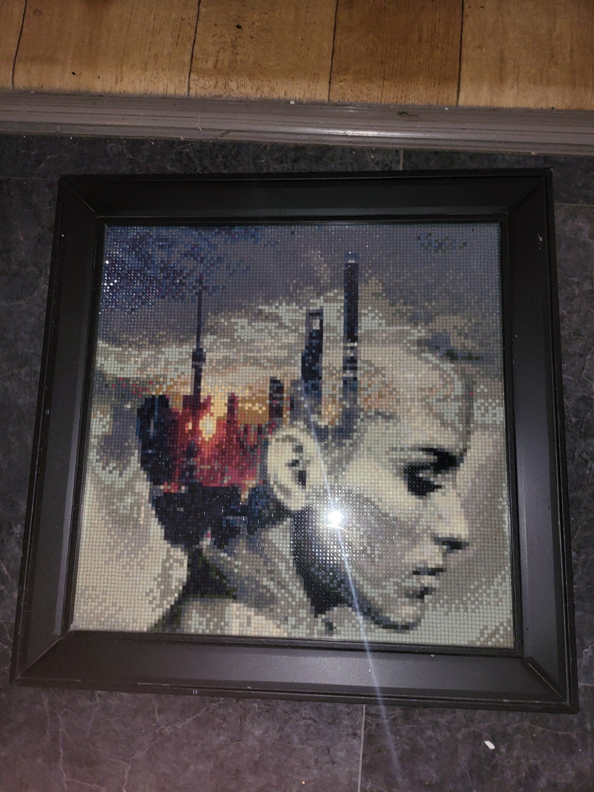 Diamond Painting Kunstwerk in Lijst - Vrouw met Stadsgezicht, Minder dan 50 cm, Verzenden, Overige typen, Zo goed als nieuw