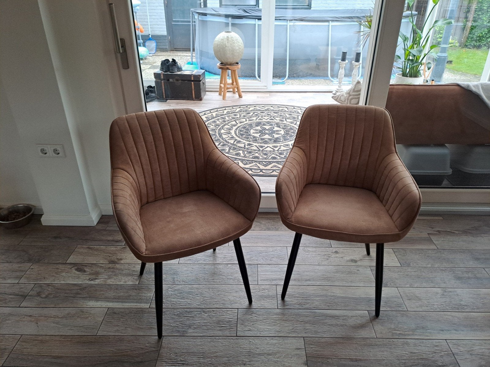 Setje cognac kleurige eetkamerstoelen, Ophalen of Verzenden, Gebruikt, Bruin