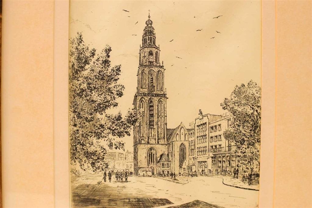 Prent/tekening van de Martinitoren 50695, Ophalen of Verzenden, Voor 1920, Ongelopen, Utrecht