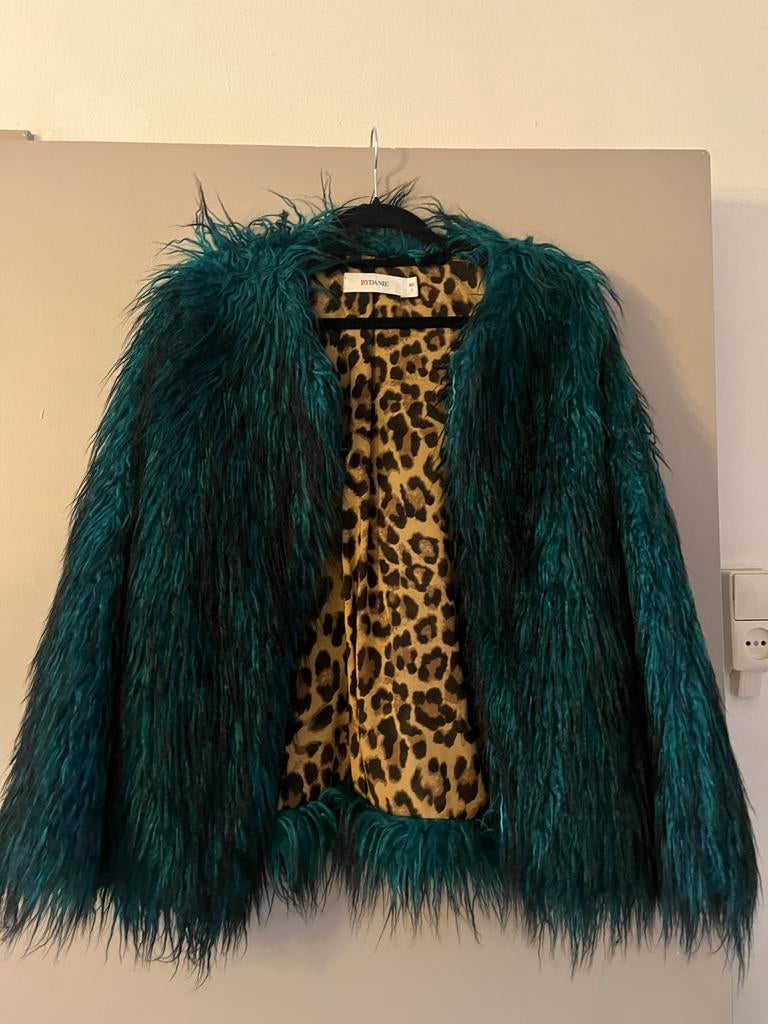 BYDANIE Bont Jas met Luipaardprint Voering, Kleding | Dames, Jassen | Winter, Zo goed als nieuw, Maat 36 (S), Groen, Ophalen of Verzenden