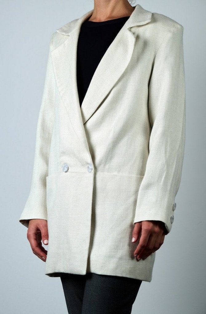 Linnen wollen Blazer Ecru damesjasje tweed M 38 nieuw, Maat 38/40 (M), Overige kleuren, Nieuw, Ophalen of Verzenden