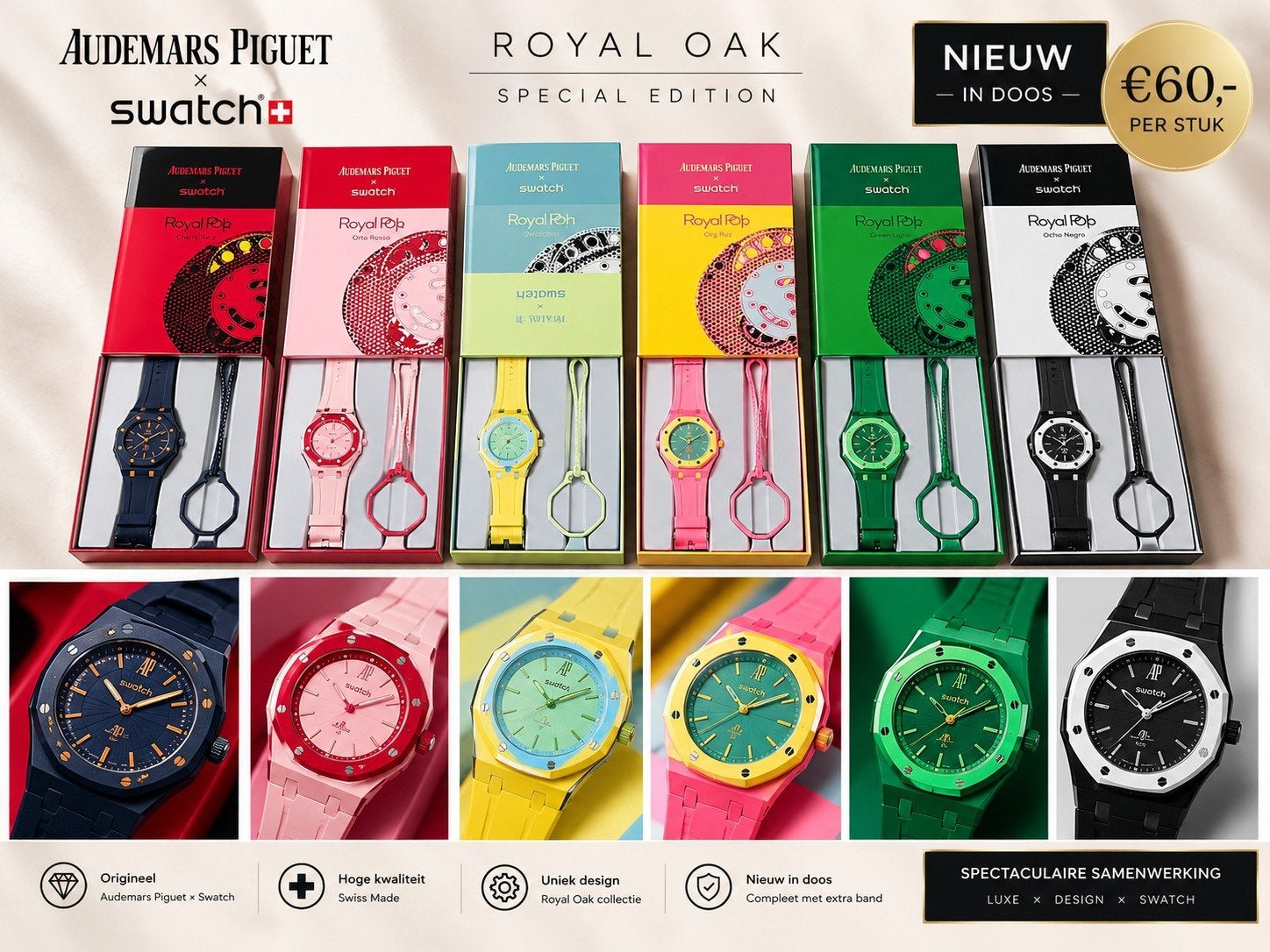 Nieuwe Audemars Piguet x Swatch Royal Oak Special Edition, Overige merken, Kunststof, Polshorloge, Nieuw