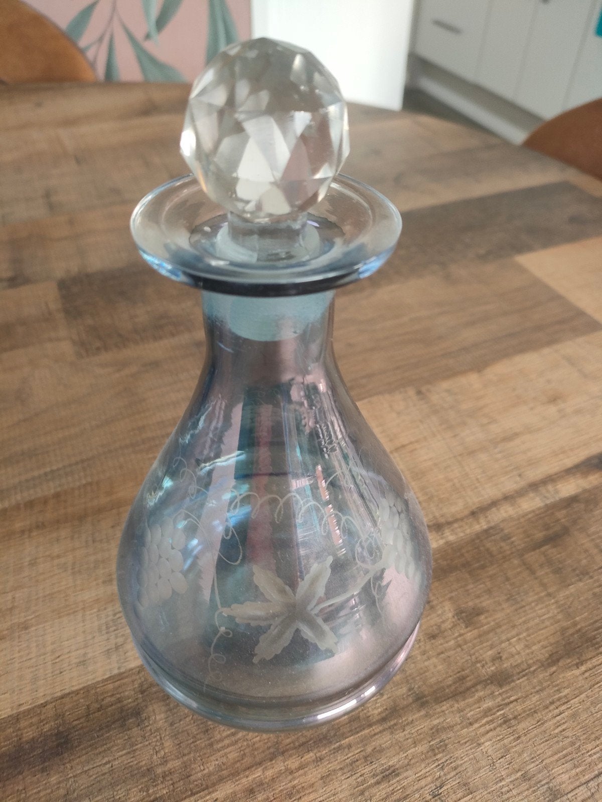 Vintage Glazen Karaf met Kristallen Stop - Blauw, Antiek en Kunst, Ophalen