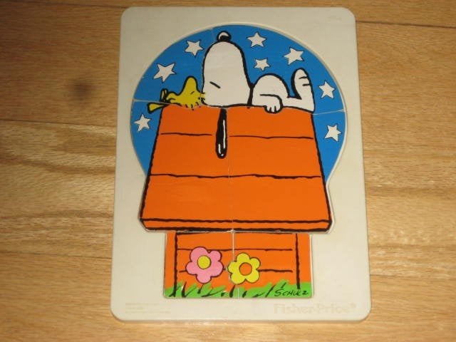 Vintage Fisher Price Snoopy puzzel Schulz 1965, Ophalen of Verzenden, Gebruikt, Speelset