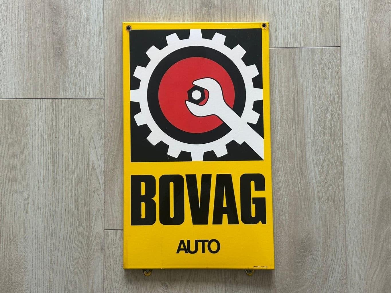 Emaille Reclamebord BOVAG Auto - Langcat, Verzamelen, Ophalen of Verzenden, Gebruikt, Reclamebord