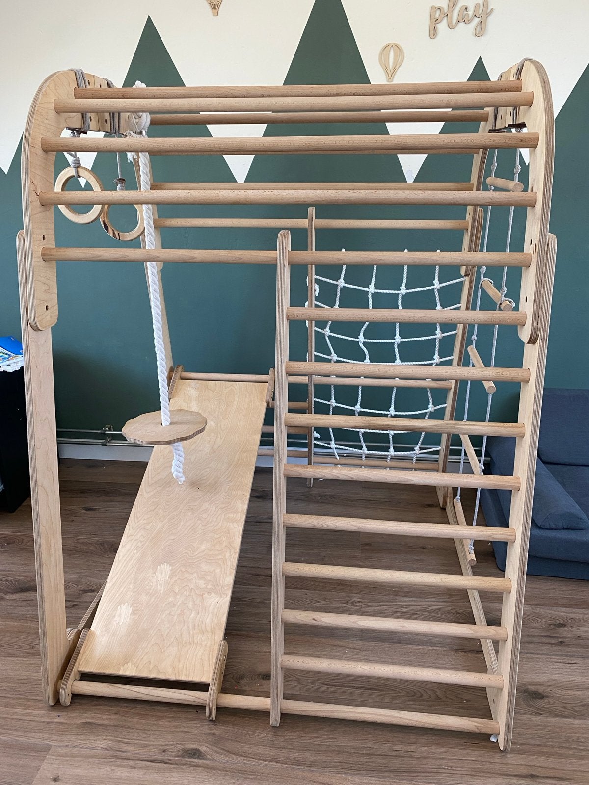 Houten Klimrek met Glijbaan en Klimnet - Zo goed als nieuw, Kinderen en Baby's, Speelgoed | Buiten | Speeltoestellen, Ophalen