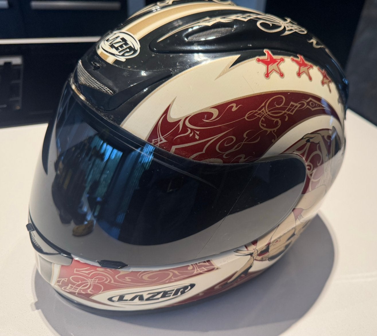 Lazer motorhelm tattooprint maat 50, Dames, Ophalen of Verzenden, Integraalhelm, Tweedehands