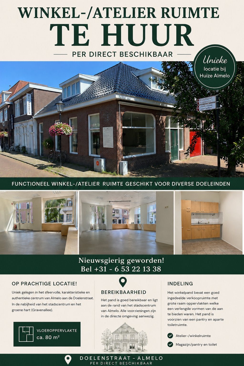 Winkel-/atelierruimte te huur in Almelo, ca. 80 m², Huur, Winkelruimte