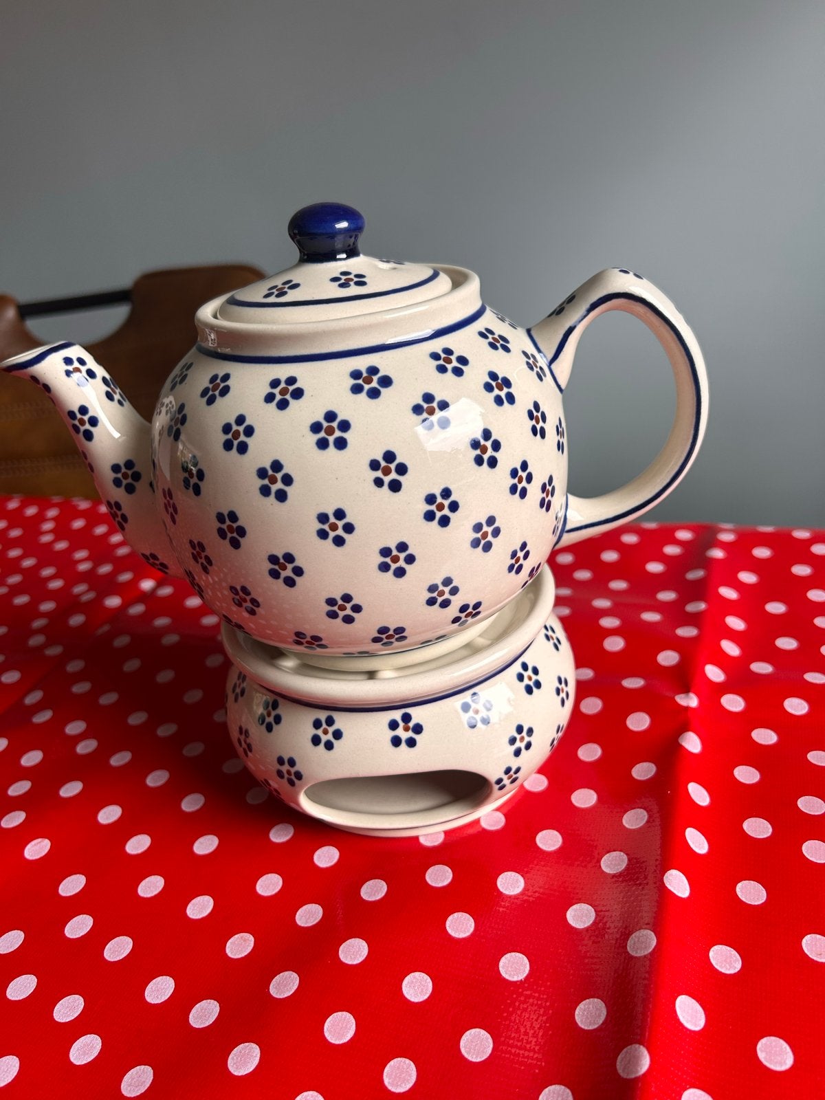 Boleslawiec theepot met theelichtje, handgemaakt in Polen, Ophalen, Vintage, Nieuw, Theepot