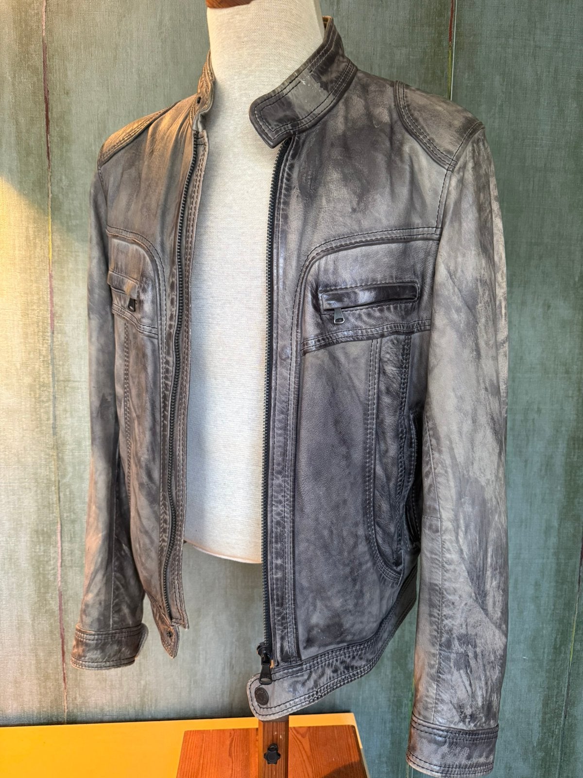 Vintage leren grijs gemêleerd jack van Dolce & Gabbana.mt 52, Kleding | Heren, Ophalen of Verzenden, Zo goed als nieuw, Maat 52/54 (L)