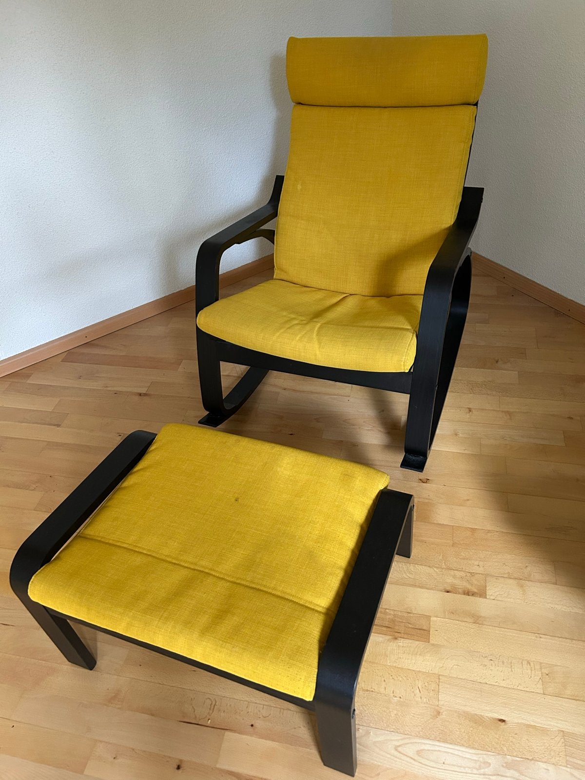 IKEA Poäng fauteuil met voetenbank - Geel/Zwart, Ophalen, Gebruikt, Overige kleuren, Eén