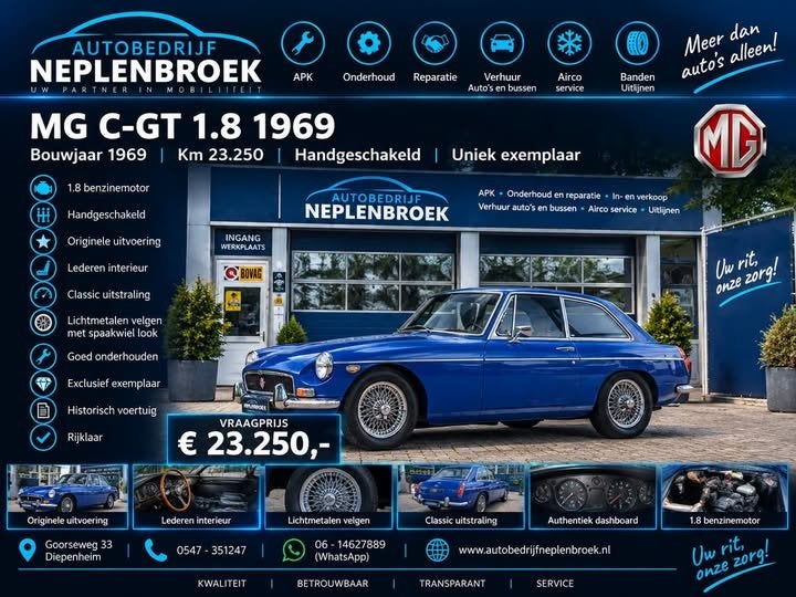 MG C-GT uit 1969 Uniek exemplaar moet gezien worden, Auto's, Lederen bekleding, Dealer onderhouden, Zwart, Leder