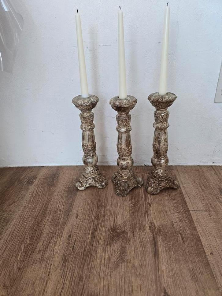 3 kandelaars gouden kleur, Overige materialen, Overige kleuren, 25 tot 50 cm, Ophalen of Verzenden