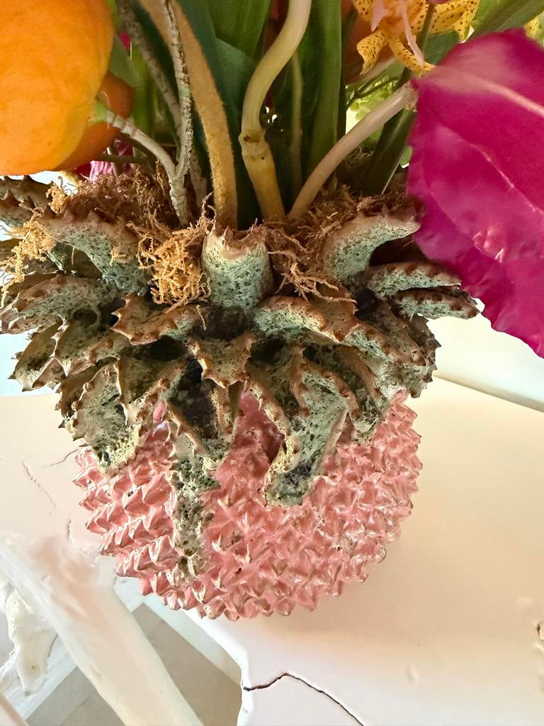Des Pots Ananas Vaas met Zijden Bloemen - Pronkstuk, Antiek en Kunst, Ophalen
