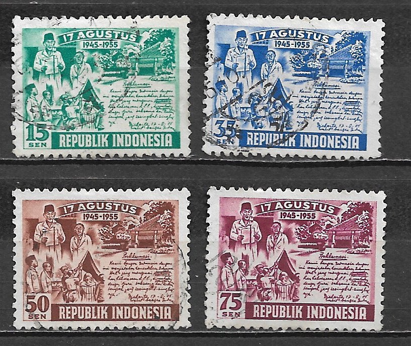 Indonesie 1955 10jr onafhankelijkheidsproclamatie, Ophalen of Verzenden, Gestempeld, Zuidoost-Azië