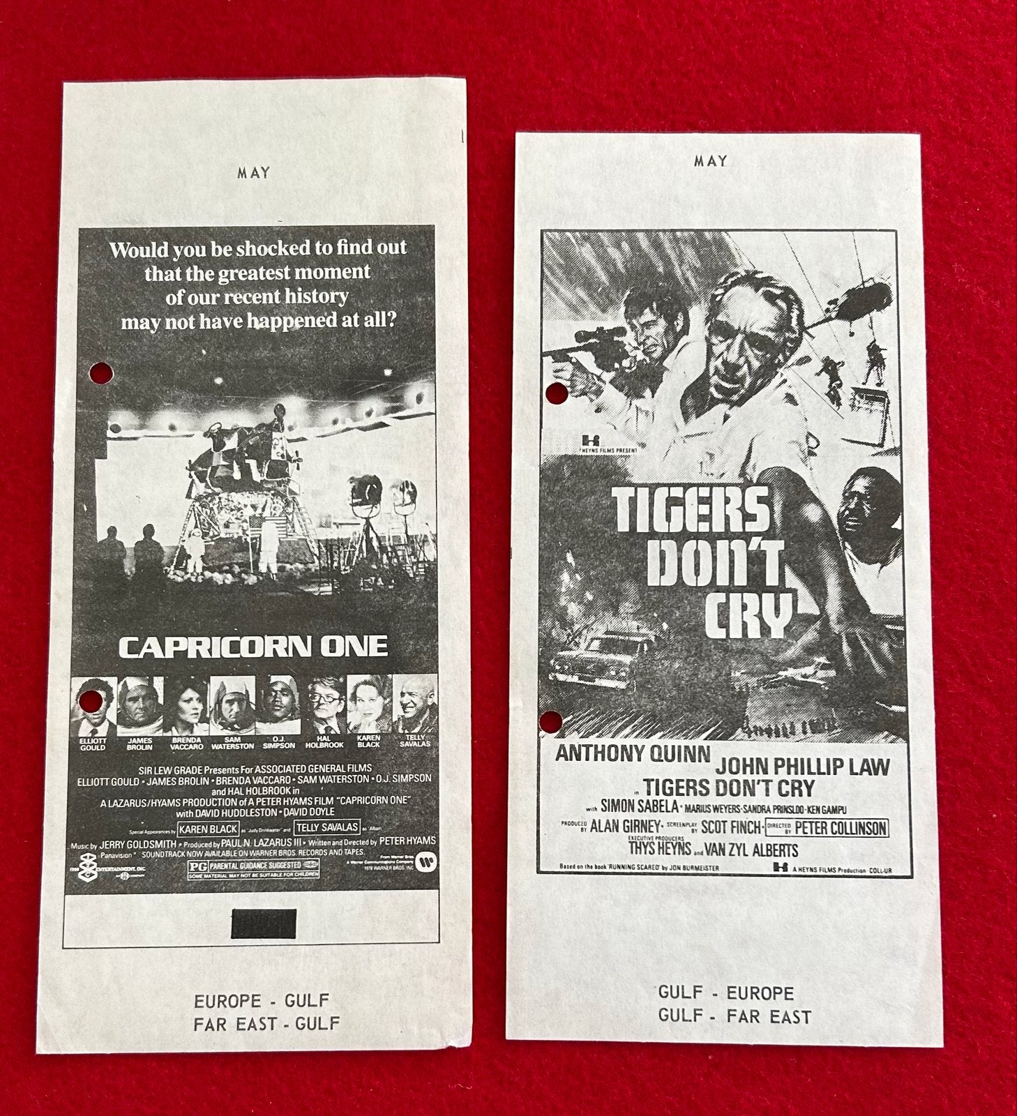 Retro Gulf Air Film Pamfletten 1977 - Capricorn One & Tigers, Ophalen of Verzenden, Gebruikt, Overige typen