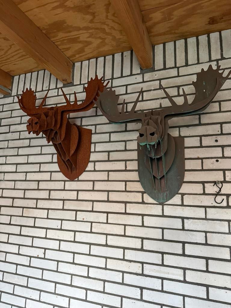 Elandkop kunst van koper en cortenstaal, Antiek en Kunst, Ophalen of Verzenden