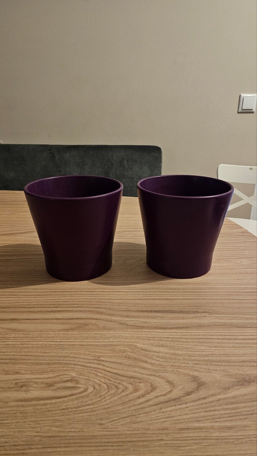 2 paarse IKEA PAPAJA plantenpotten, Ophalen, Kunststof, Gebruikt, Rond