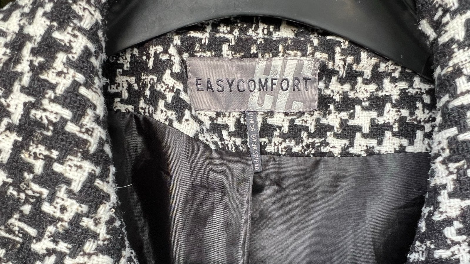 Easycomfort Zwart-wit Pied-de-poule Jas Maat 36 (S), Ophalen, Gedragen, Maat 36 (S), Zwart