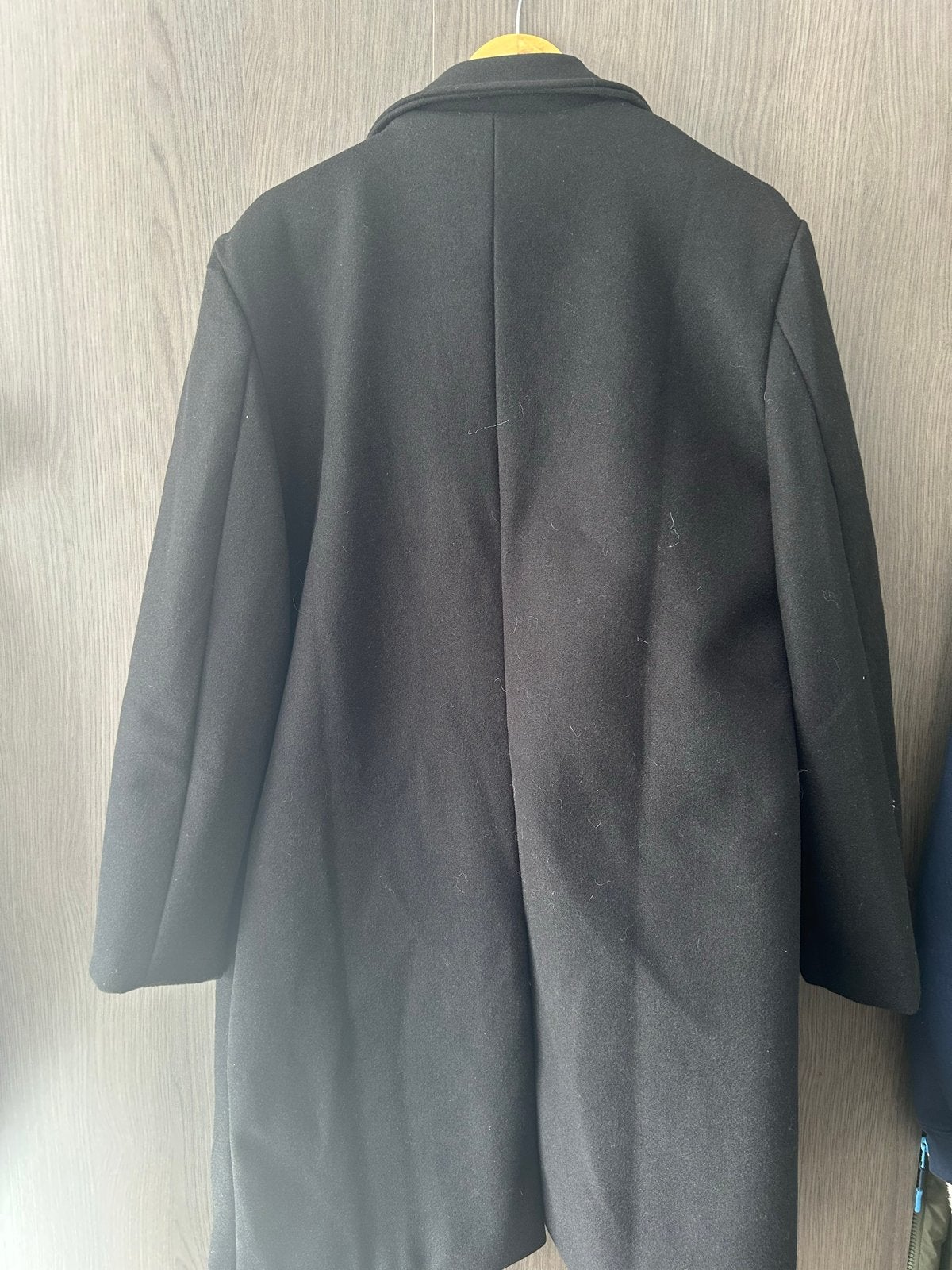 Zwarte lange jas, Verzenden, Zo goed als nieuw, Maat 42/44 (L), Zwart