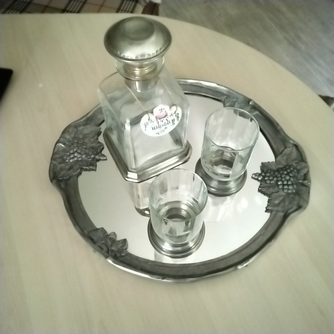 Whisky  set met tinnen ornamenten, Ophalen of Verzenden