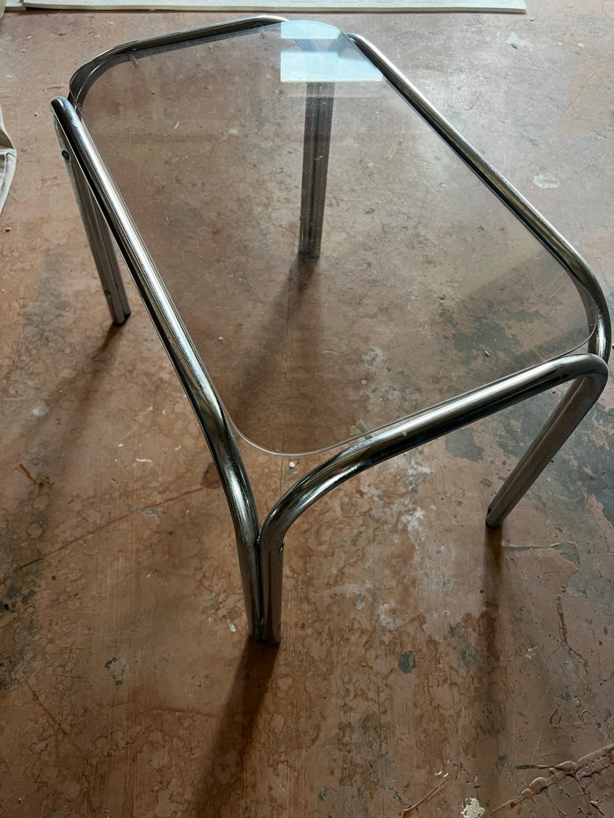Vintage Salontafel Glas en Chroom, Huis en Inrichting, Tafels | Salontafels, Ophalen, Gebruikt, 100 tot 150 cm, 50 tot 100 cm