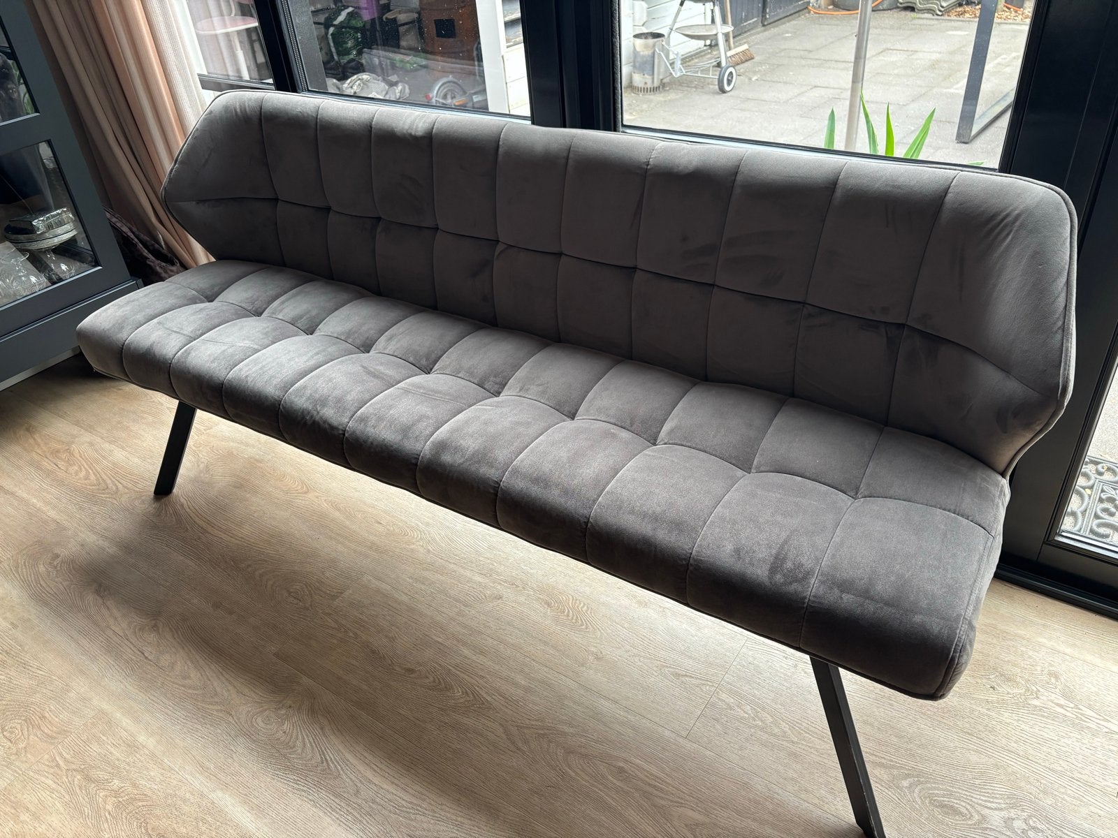 Eetkamerbank Velvet Raster Antraciet – 180 cm, Ophalen, Zo goed als nieuw, Stof