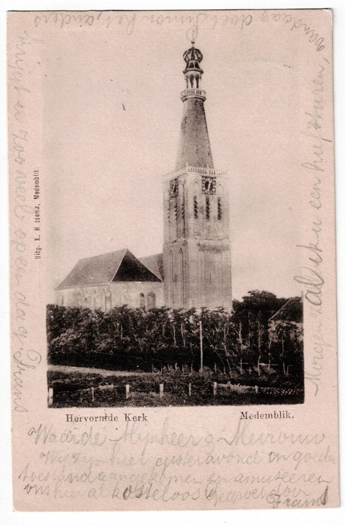 Medemblik 1901. Het is half 1 op de klok van Hervormde Kerk, Verzamelen, Ophalen of Verzenden, Voor 1920, Gelopen, Noord-Holland