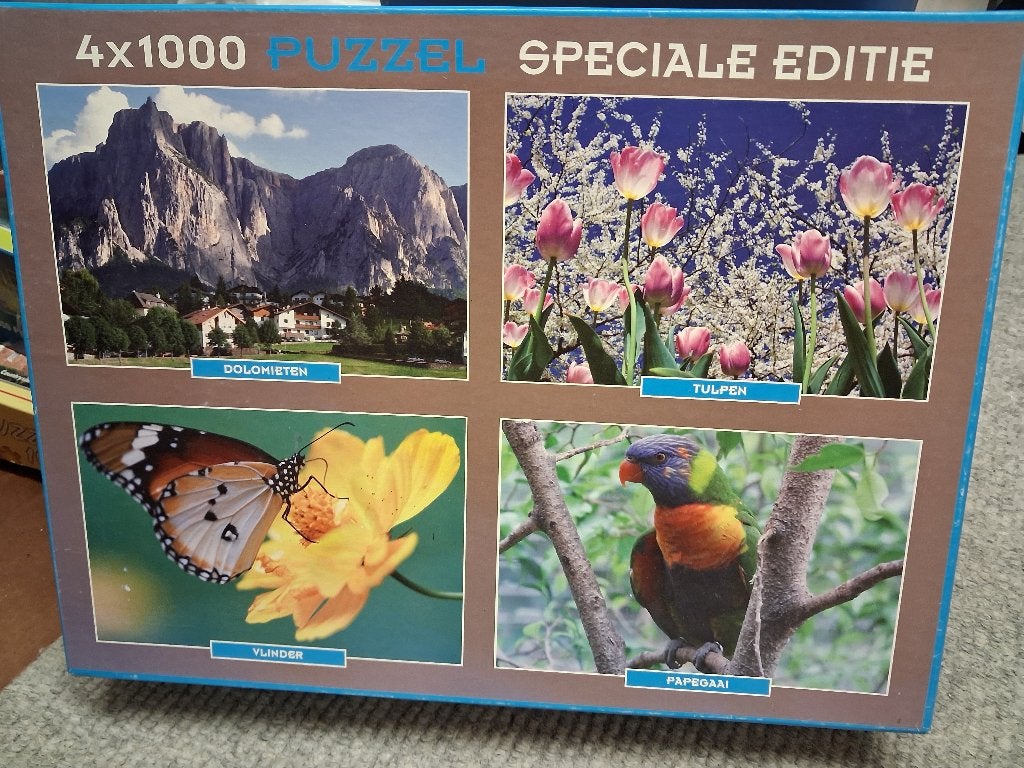 4 Legpuzzels 1000 stukjes in 1 doos., Ophalen, 500 t/m 1500 stukjes, Gebruikt, Legpuzzel