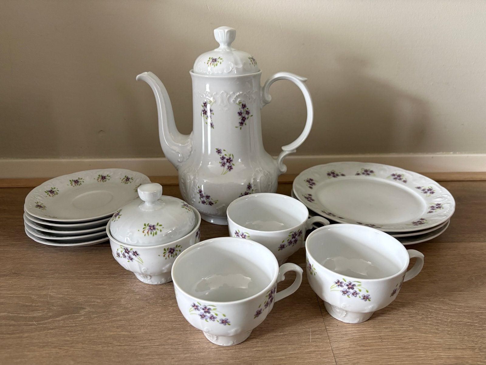 Mitterteich Bavaria Porseleinen Koffieservies met Viooltjes, Antiek en Kunst, Ophalen of Verzenden