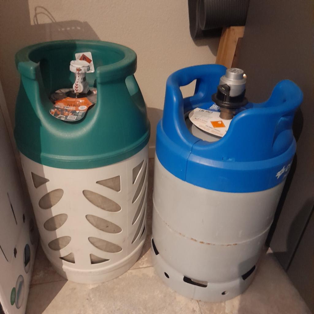 2 lege gasflessen (groen en blauw), Caravans en Kamperen, Ophalen, Gebruikt