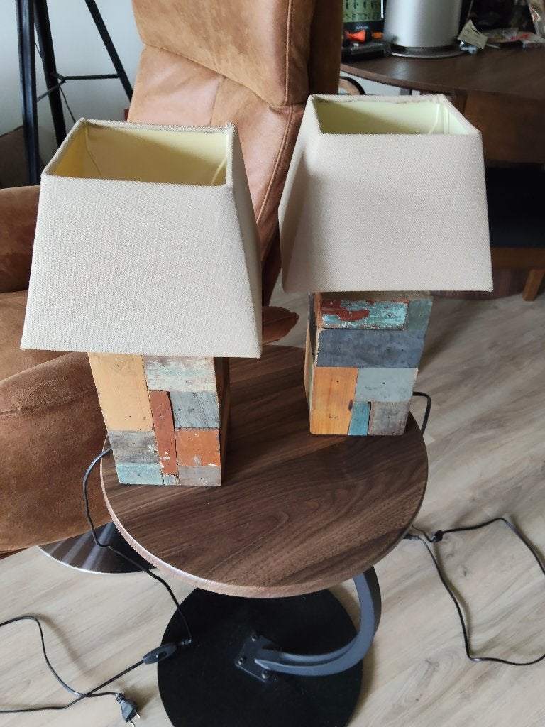 2 tafellampjes 38 hoog x 20 doorsnee, Gebruikt, 38 cm, E27 (groot), Sfeerlamp