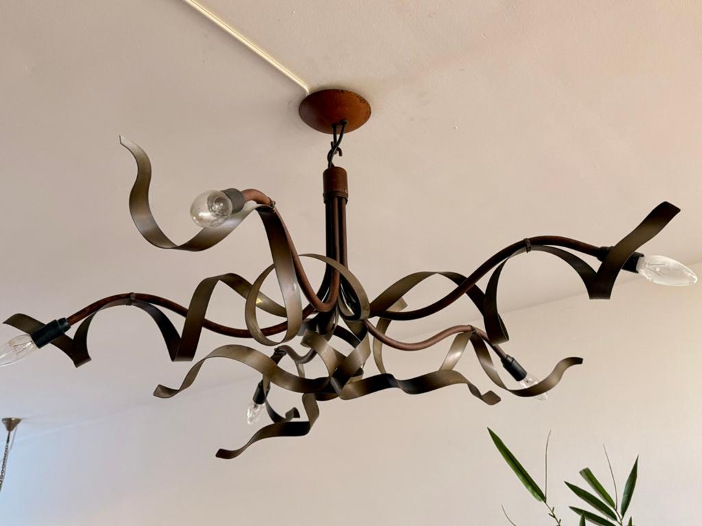 Koperen plafondlamp 5 lichts, Huis en Inrichting, Lampen | Hanglampen, Ophalen, Zo goed als nieuw, Metaal, Minder dan 50 cm