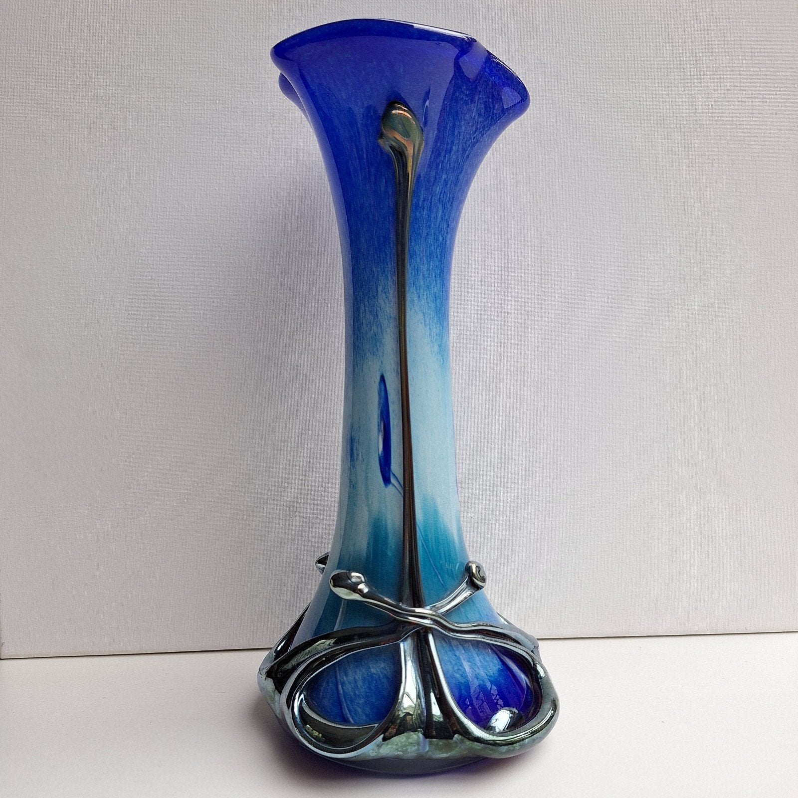 Gesigneerde Jean Michel Operto design vaas, blauw glas, Antiek en Kunst, Ophalen of Verzenden