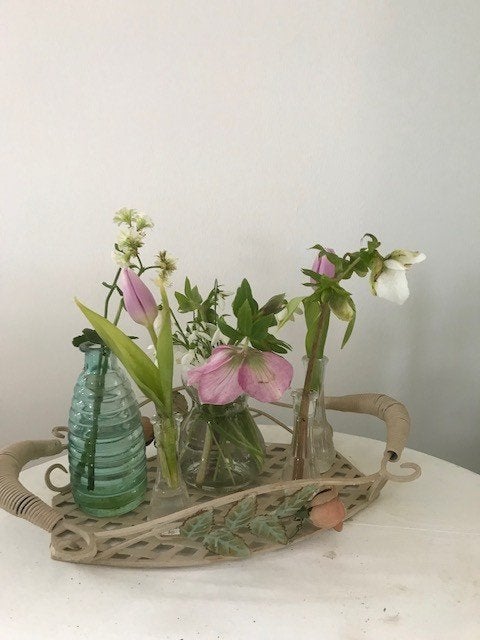 Antiek frans metalen mandje. Rose roosjes van ijzer brocante, Antiek en Kunst, Ophalen