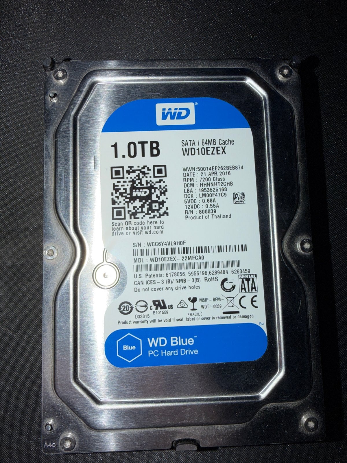 WD Blue 1TB SATA Harde Schijf (HDD) -, Computers en Software, Intern, Verzenden, Server, Zo goed als nieuw
