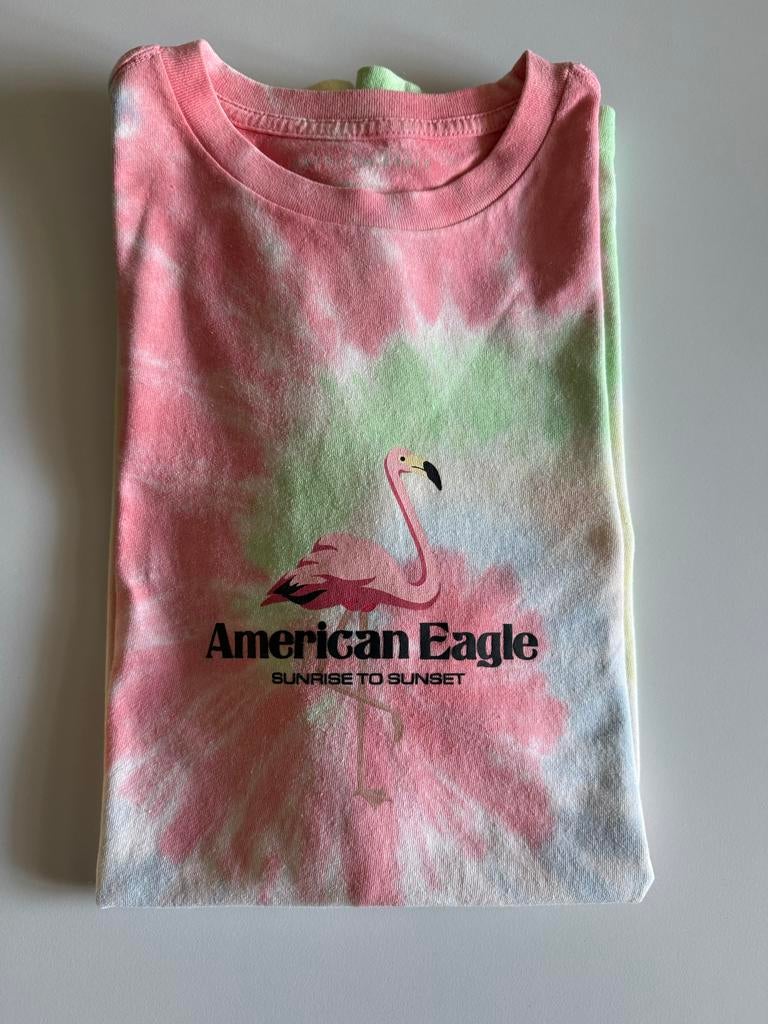 American Eagle Tie-Dye T-shirt met Flamingo - XS, Ophalen of Verzenden, Zo goed als nieuw, Korte mouw, Roze