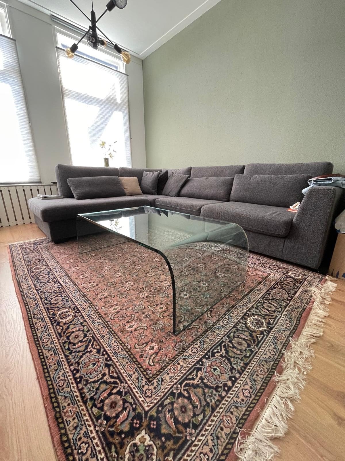 FIAM ITALIA salontafel - gebogen glas 130x70x40, Huis en Inrichting, Ophalen, Overige materialen, 50 tot 100 cm, Zo goed als nieuw