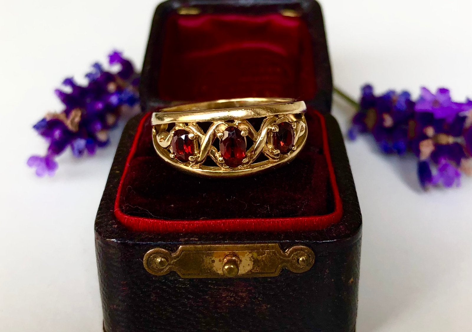 AnnaNina Vintage 9k gouden ring granaten granaat maat 17 1/4, Ophalen of Verzenden, Zo goed als nieuw, 17 tot 18, Dame