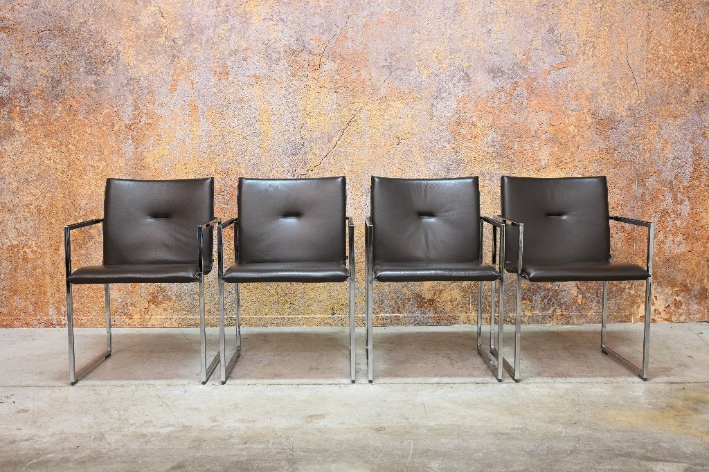 ZGANieuw 4 bruine leren Arco Frame design stoelen