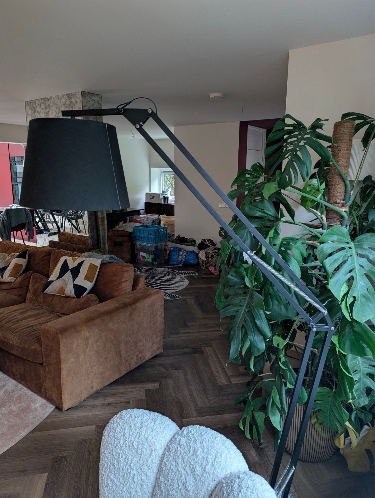 Grote zwarte stalamp met verstelbare arm, Ophalen, Gebruikt, 200 cm of meer, E27 (groot)