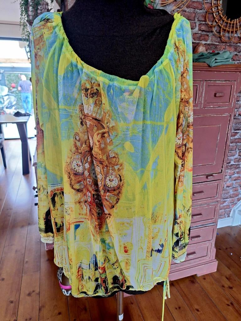 Tuniek transparant stretch kreukvrij xl xxl 46 48 50 geel, Kleding | Dames, Ophalen of Verzenden, Zo goed als nieuw, Geel