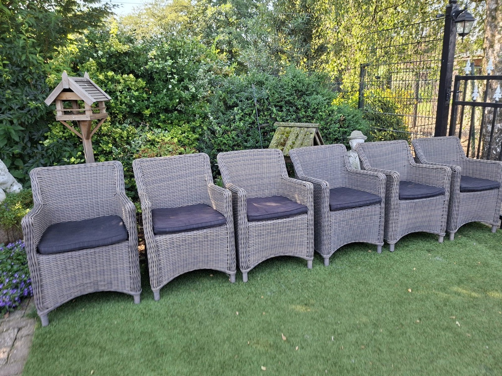 6 mooie rond wicker tuinstoelen, Ophalen, Gebruikt, Wicker