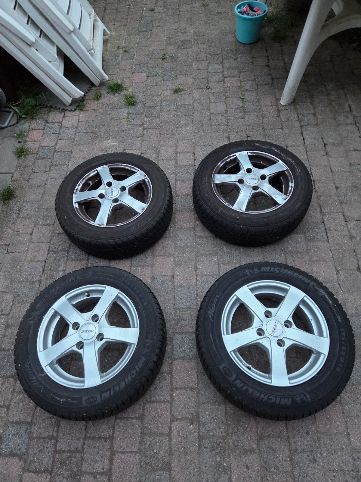 Winterbanden met velgen - 175/65 R14 Michelin en Yokohama, 14 inch, Gebruikt, 175 mm, Banden en Velgen