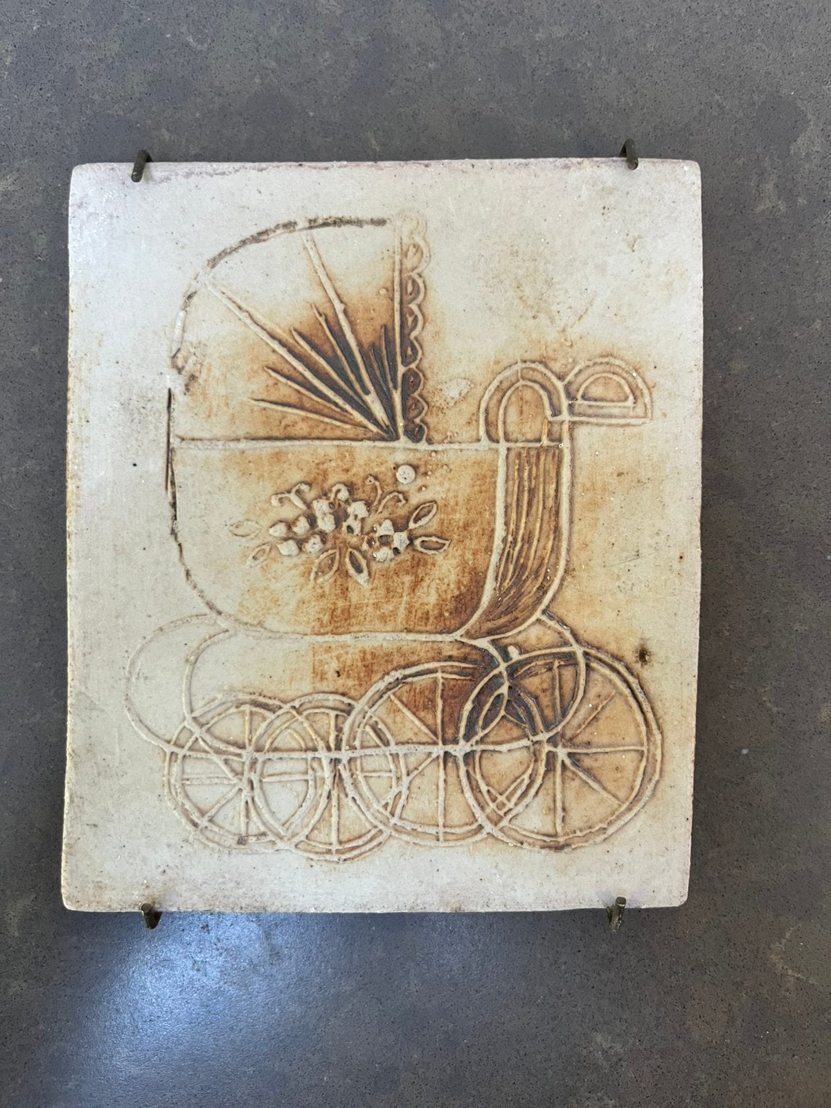 Antieke tegel met kinderwagen, Ophalen of Verzenden