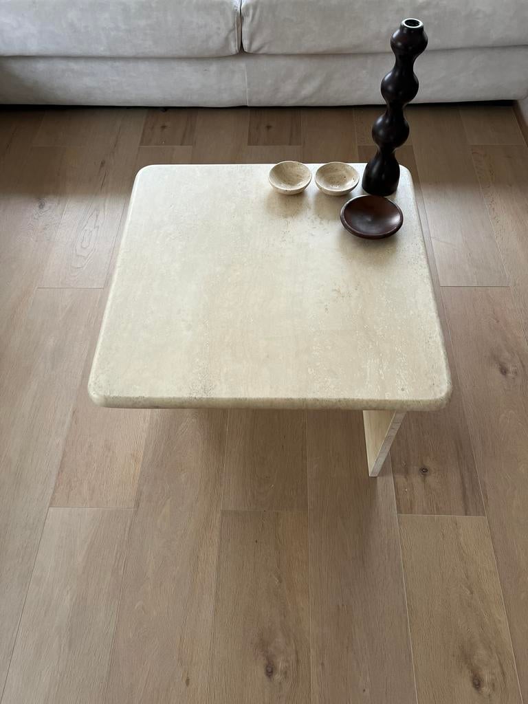 Tijdloze travertin salontafel/ bijzettafel, Ophalen, Minder dan 45 cm, Vierkant, 55 tot 75 cm